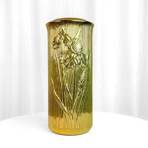 Vintage 1970s Gold Reeded Vase